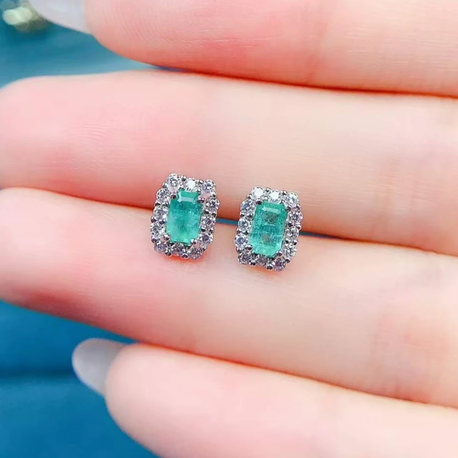 Natural Emerald Earrings 3x5mm Genuine 925 Silver Colombian Emerald Jewelry with Certificate Daily Wear Finer Jewelry for Women