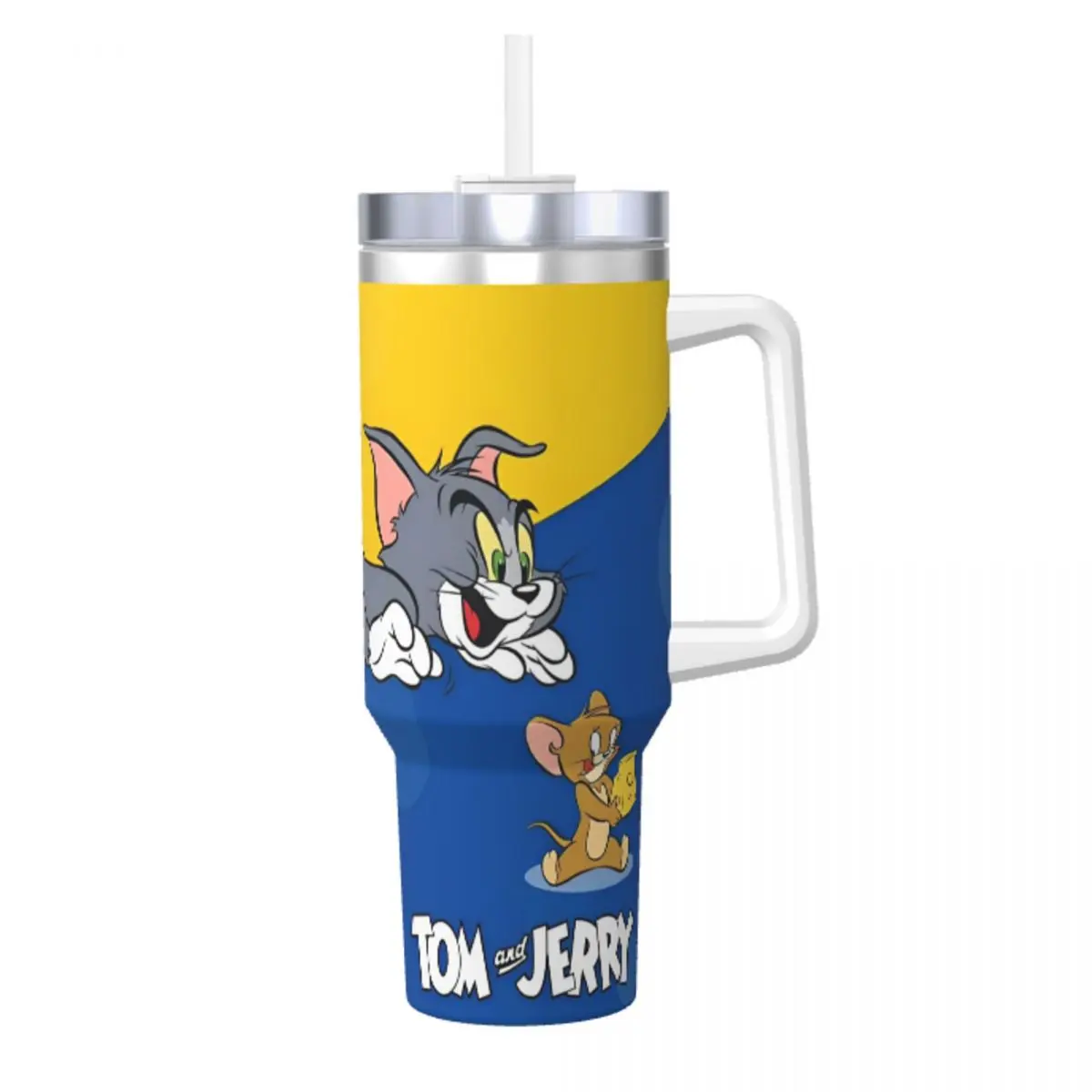 Tom And Jerry Funny Faces Fuzz Stainless Steel Tumbler Cat and Mouse Thermal Mug With Straws and Lid Large Mugs Cup Water Bottle