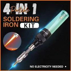 4 In 1 Portable Soldering Iron Welding Pen Burner Blow Torch Gas Soldering Iron Flame Gun Hot Air Gun Cordless Butane Tip Tool