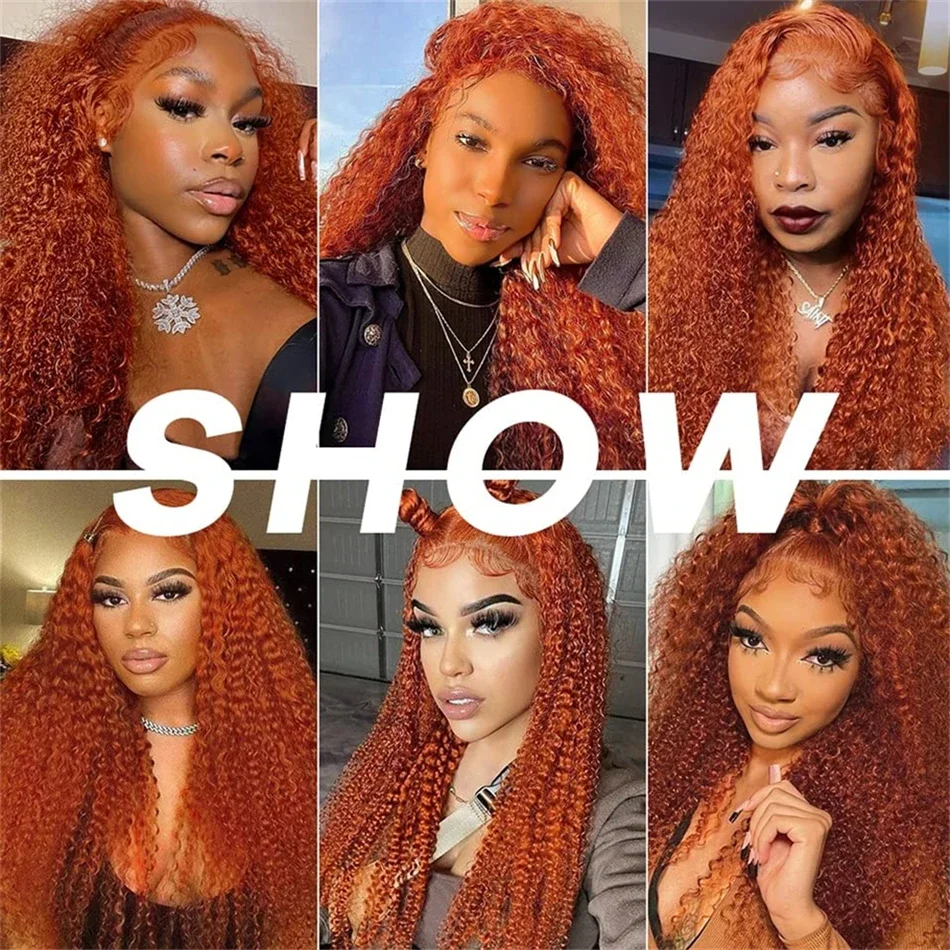 13x6 Hd Front Human Hair Wigs Ginger Orange Deep Wave Lace Frontal Wig Transparent Curly Hair 13x4 Lace Frontal Wig Colored