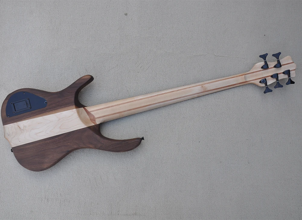 5 Strings Matte Walnut Neck-thru-body Electric Bass Guitar with 24 Frets,Rosewood Fretboard,Cstomized Logo/Color Available