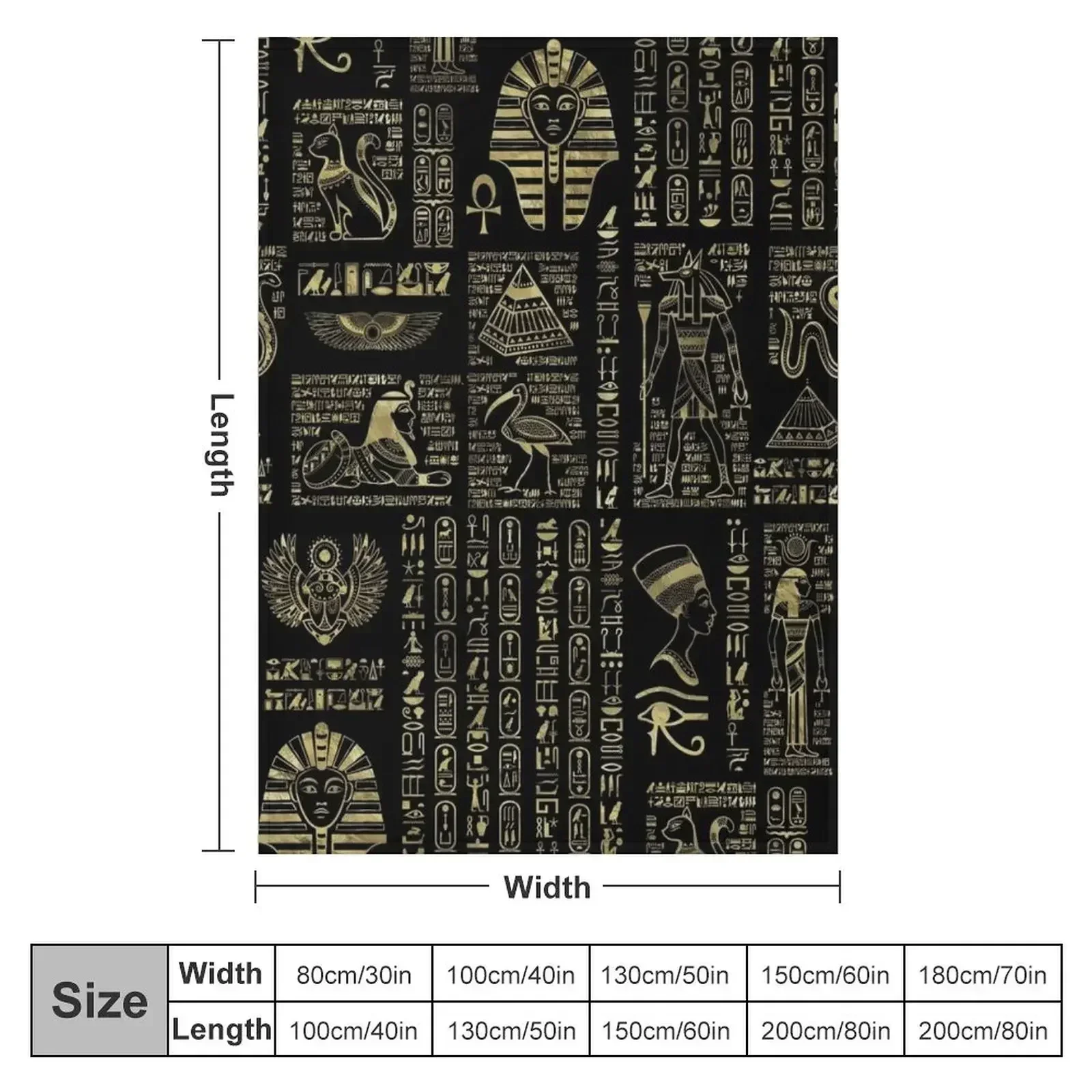 Egyptian hieroglyphs and deities gold on black Throw Blanket blankets and throws Heavy Tourist Blankets