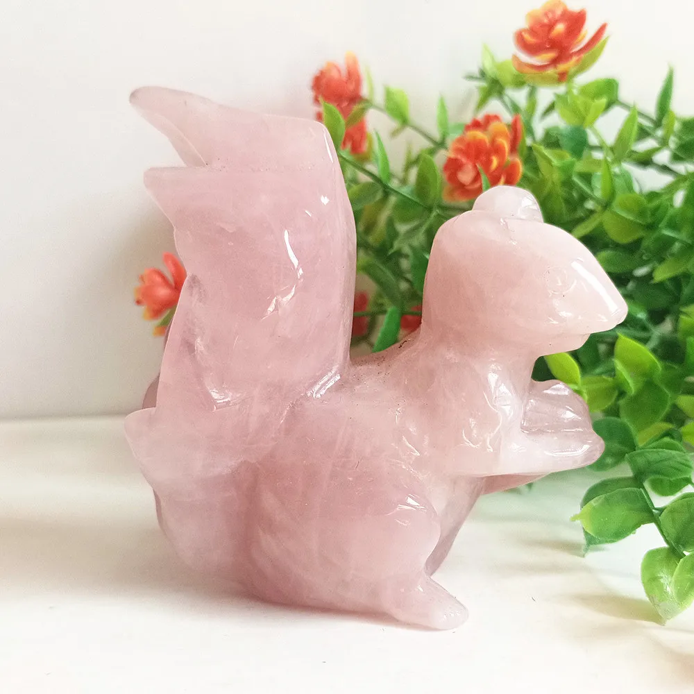 8cm Natural rose crystal quartz squirrel Gemstone Healing decoration