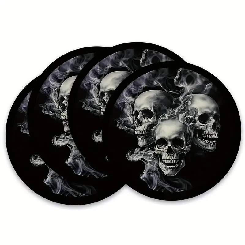 VIKAMA Smoke Multi Skeleton Meal Mat Thermal Insulation Fabric Table Mat Dark Gothic Halloween Tray Mat Table Decoration