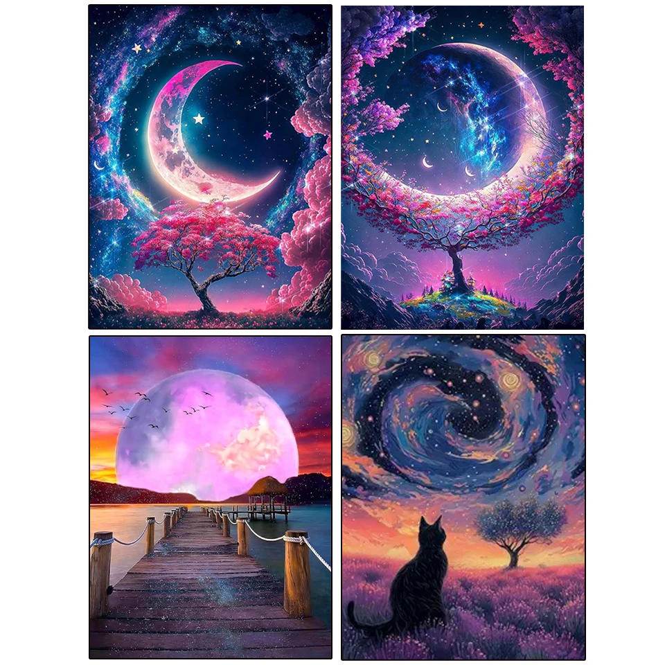 

EverShine Moon 5D Diamond Painting Tree Rhinestone Pictures Diamond Embroidery Scenery DIY Mosaic Fantasy 2024 New Holiday Gifts