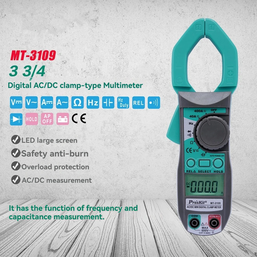 Brand ProsKit MT-3109 AC DC Current Digital Clamp Meter Multimeter Current Frequency Capacitance Meter