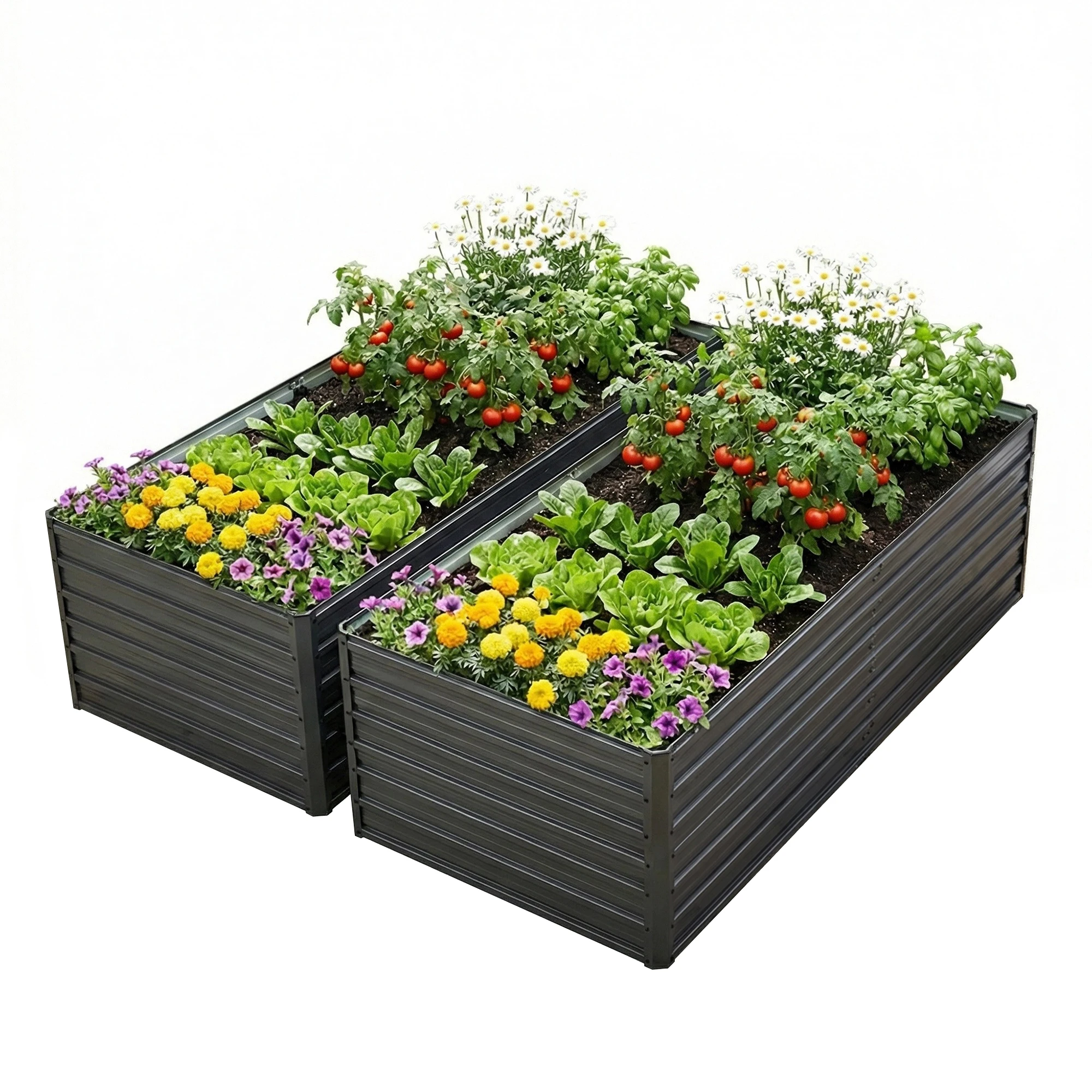 2 Pack Garden Bed 6x3x2 ft Galvanized Steel Raised Rustproof Planter Box for Veggies Flowers Herbs Succulents Outdoor