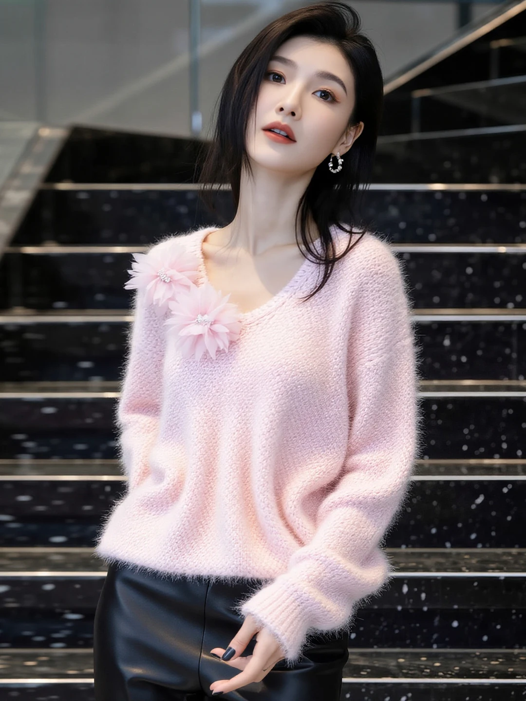 

Новый зимний женский свитер с 3D-цветами, мягкий, розовый, с длинными рукавами, универсальный, удобный, в корейском стиле, для повседневной носки, теплый и незаменимый.