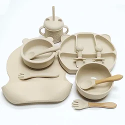11pcs Children's Tableware Set Baby Silicone Bowl Set Baby Complementary Bowl Food Grade Silicone Fork Spoon Bowl
