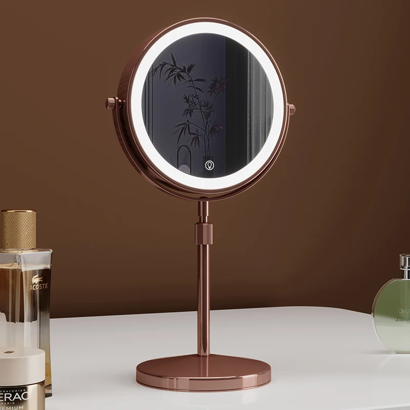 Doppelseitiger Desktop-HD-Spiegel mit LED-Licht, Kosmetikspiegel im europäischen Stil, zweiseitiger Schminkspiegel
