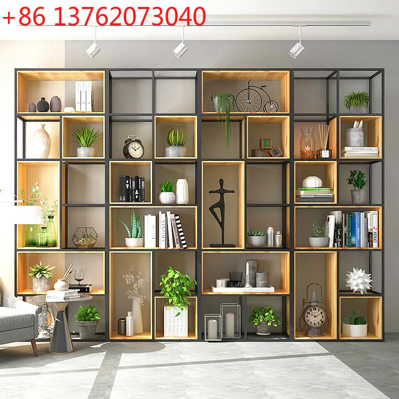 أرفف تقسيم من الحديد المطاوع للمكتب من الأرض إلى السقف، شبكة من الخشب الصلب متعددة الطبقات #1