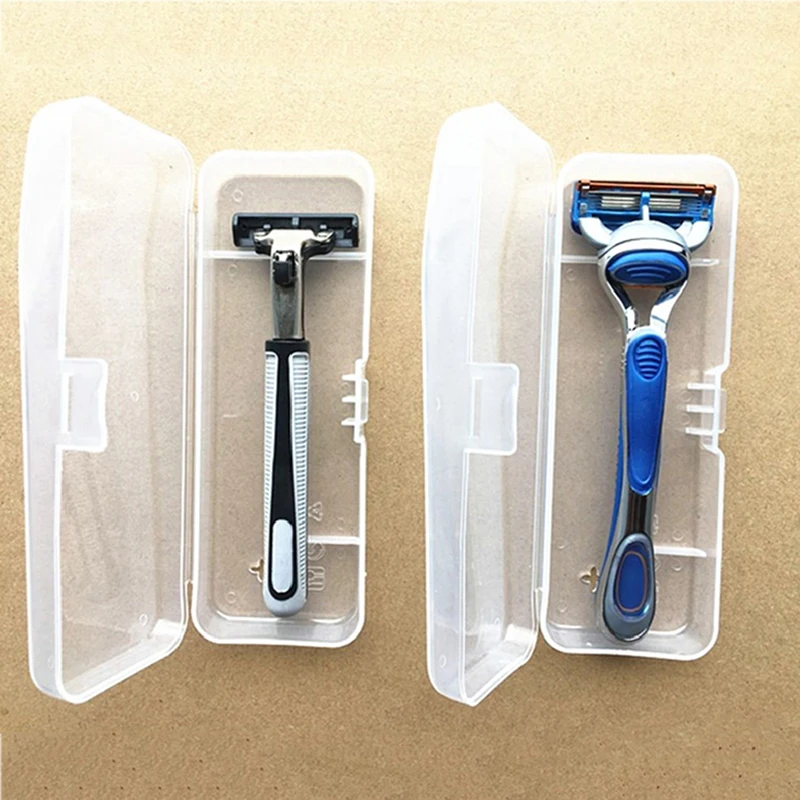Men's Eco-Friendly Transparent Plastic Shaver Storage Box Universal Razor Case with Handle Full-Shave Organizer PP