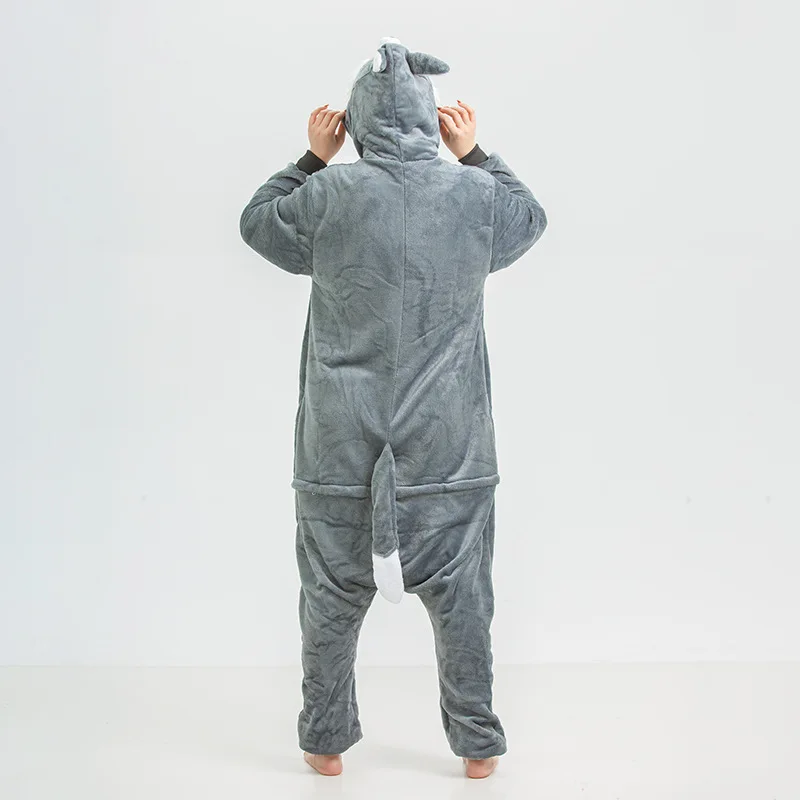 Kigurumi adultos cão onesies pijamas definir mulheres homens cosplay husky animal dos desenhos animados onesie flanela inverno pijamas traje de halloween