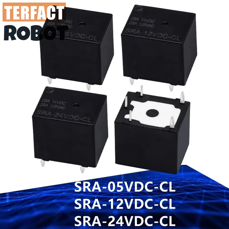 1PC SRA DC Power Relay - 05VDC/12VDC/24VDC-CL 20A 5-Pin PCB Mount Black Industrial Grade