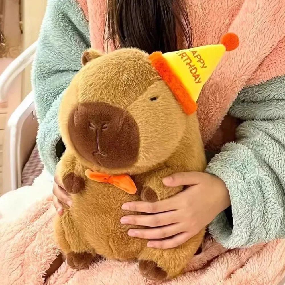 Happy Birthday Hat Capybara Doll 30cm Super Soft Plush Capibara Toys Home Decor Cartoon Anime Stuffed Animal Doll