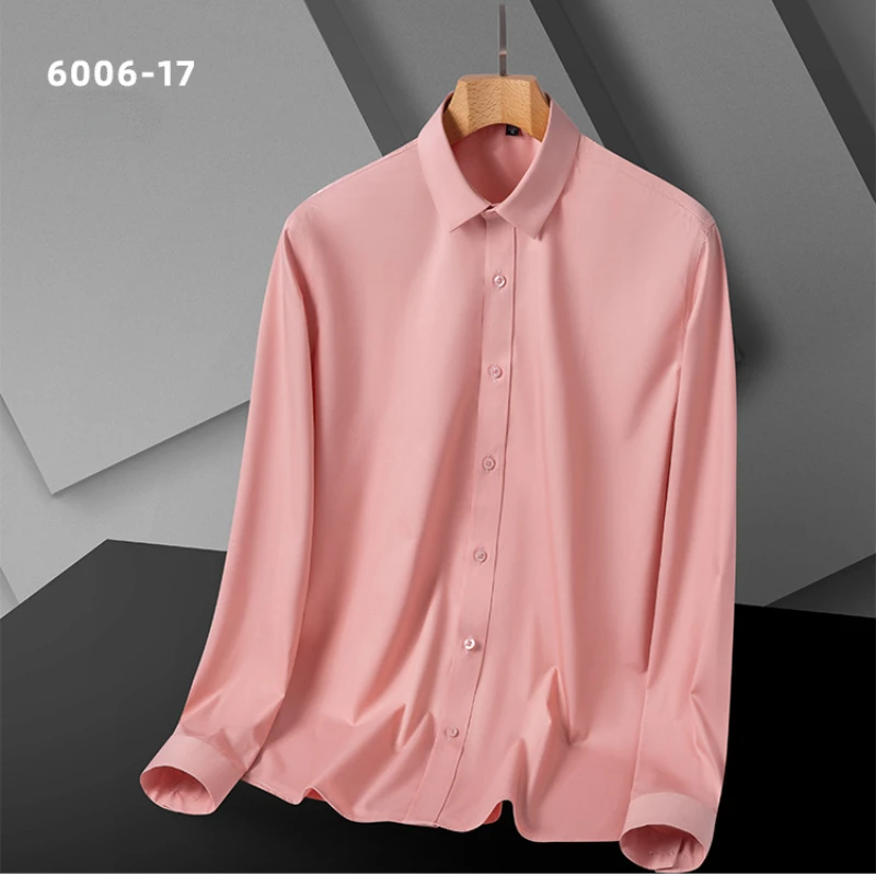 8XL Work Men Shirt Long Sleeve White Bamboo Fiber Micro Elasticity Anti-Wrinkle Solid Color Striped Plaid Shirts Men Formal