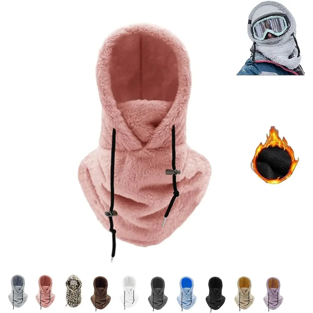 Fashion Plush Sherpa Hood Ski Mask Thickened Windproof Fleece Balaclava Hat Keep Warm Integrated Hat Scarf for Outdoor Sports