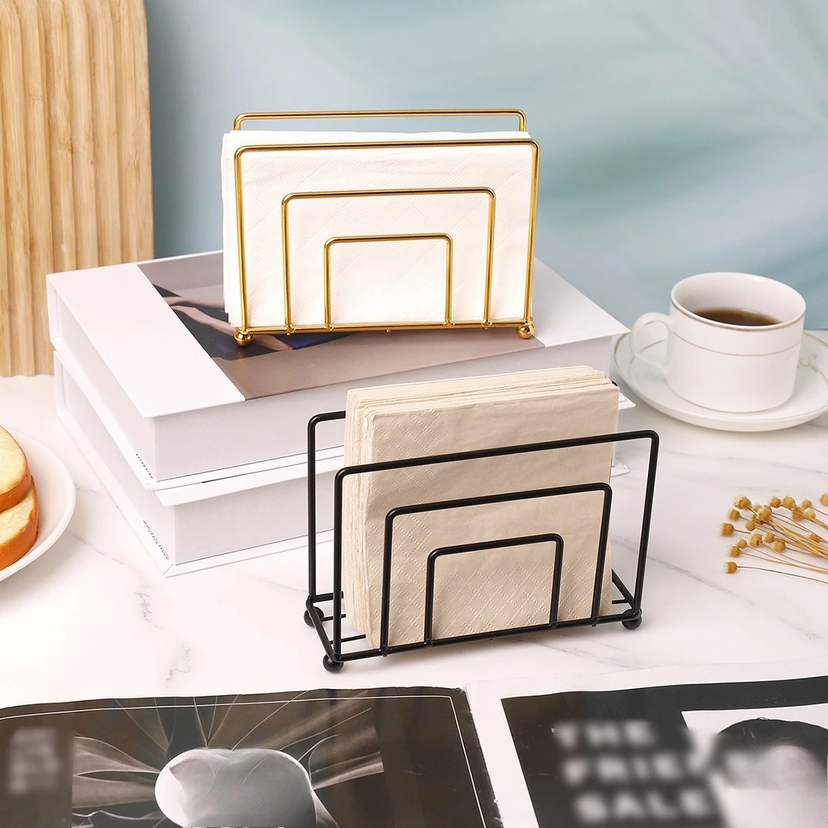 Metal wrought iron tissue holder three-dimensional hollowed-out tissue box toilet paper rack metal napkin rack