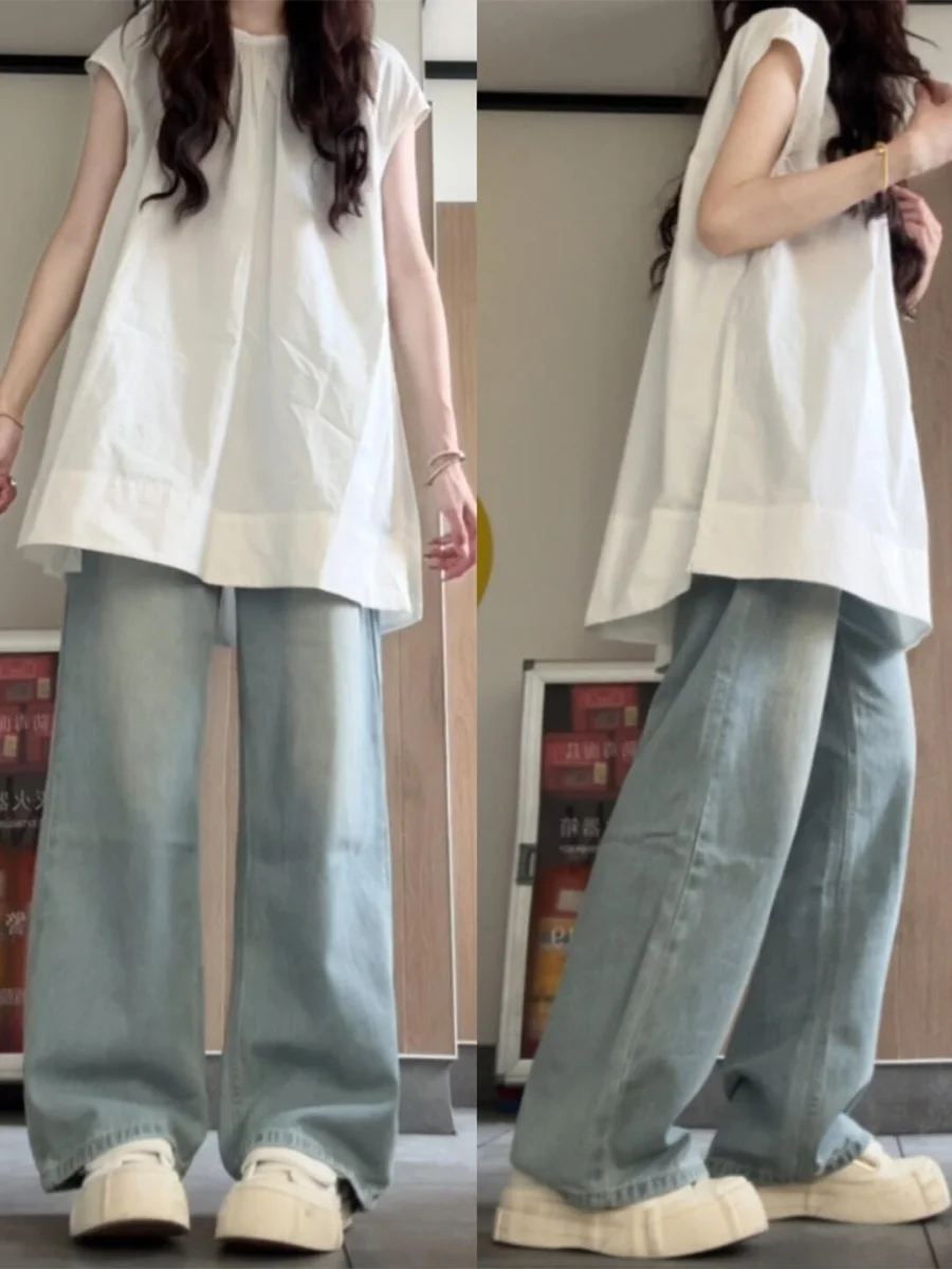 

Retro Japanese Style Sleeveless round Neck Loose Women's Shirt Summer New Design Sensation Matching Open Split Top