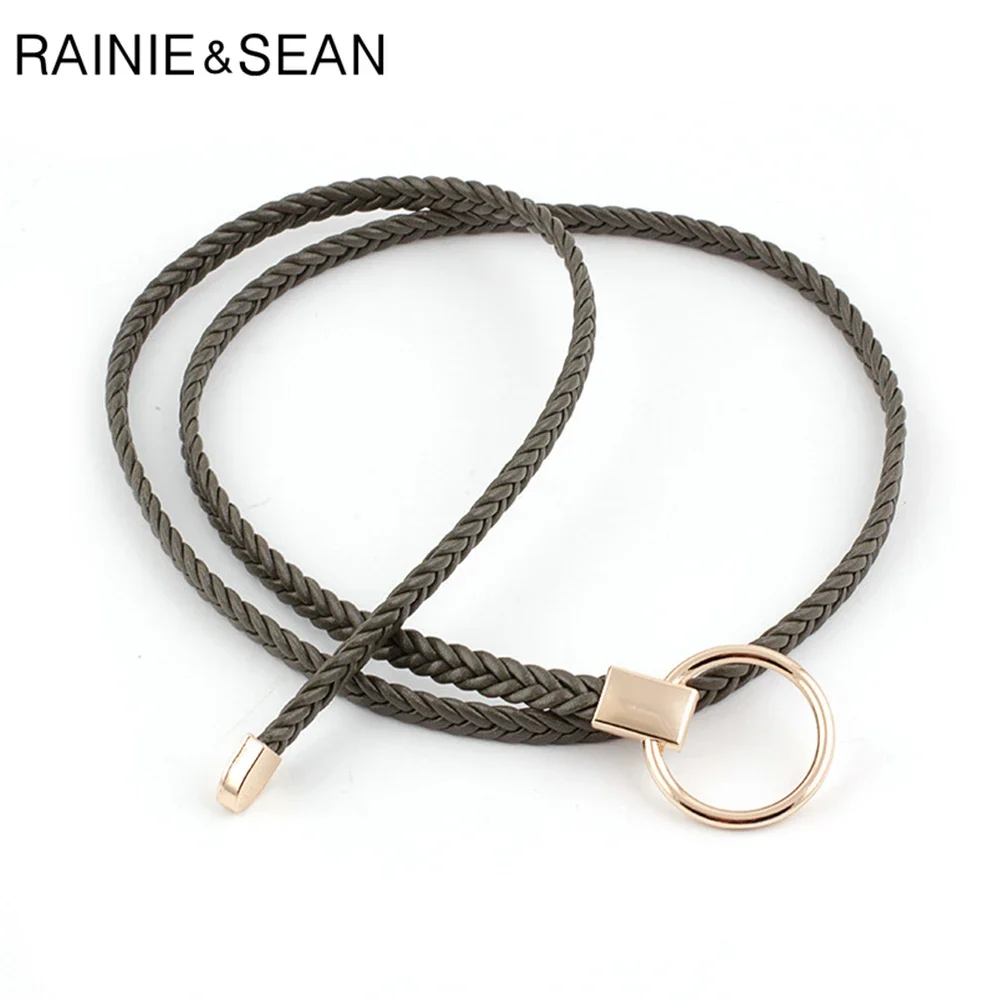 

RAINIE SEAN Army Green Knit Thin Belt Women Solid Braided Belt for Women Knot Fashion Strap Ladies Belts for Dresses Accessories