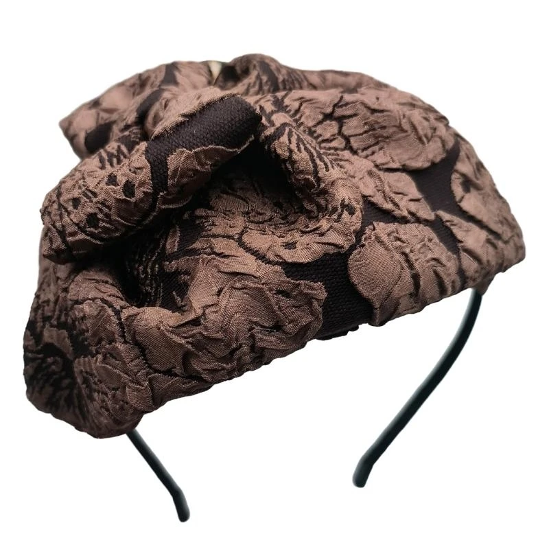 

652F Elegant Fascinator Hat Headband Bowknot Textured Hair Accessories for Women Headband Headpiece 1920s Trend Art