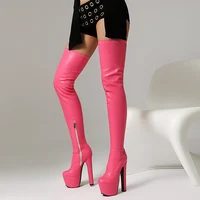 Plus Size Super High Hollow Thick Heel High Waterproof Platform Side Zipper Slip On Tight Long Boots Winter Over The Knee Boots - Image 4
