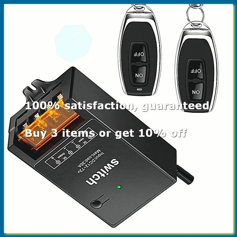 ●12v Remote Control Switch with 30A Relay,DC 72v 60v 48v 36v 24v 12v Wireless Switch for Lights,Lamps,Fans