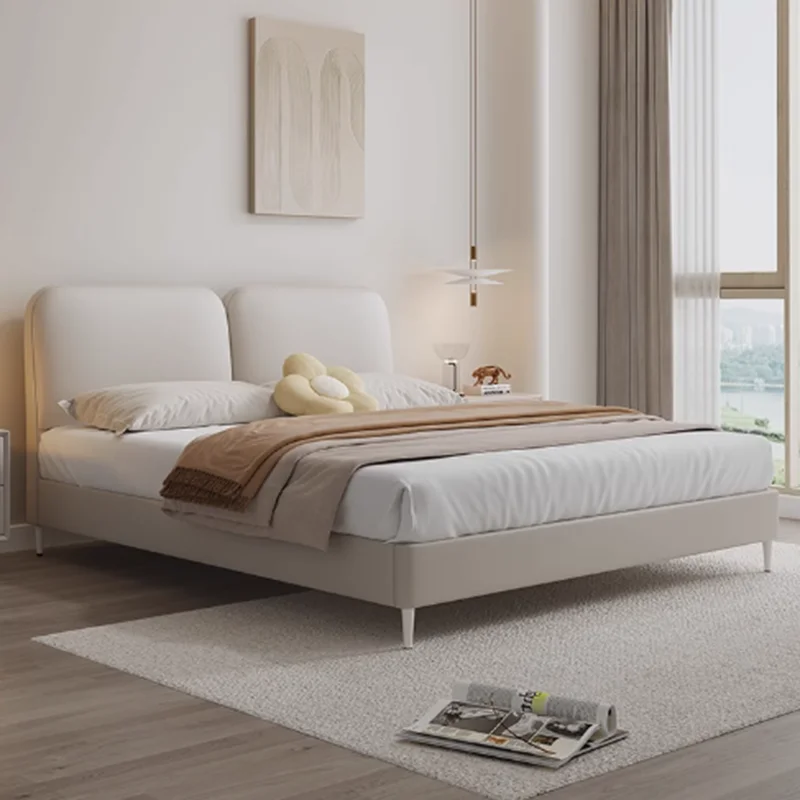 Modern European Frame Double Bed Simple Beige Soft Luxury Storage Double Beds Pliable Modern Castle Beliche Salon Furniture