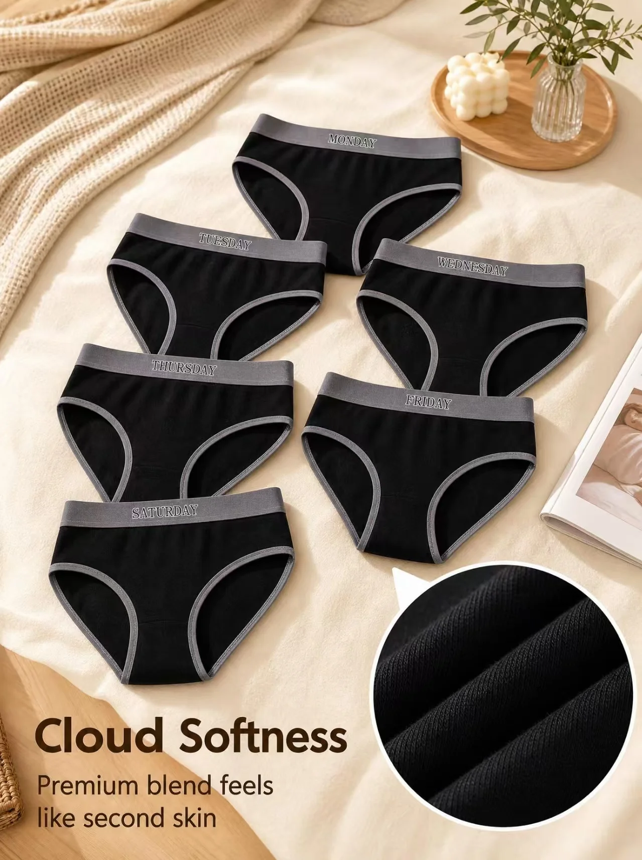 7PCS women's cotton panties sexy letter comfort underpants mid waist seamless briefs women's underwear