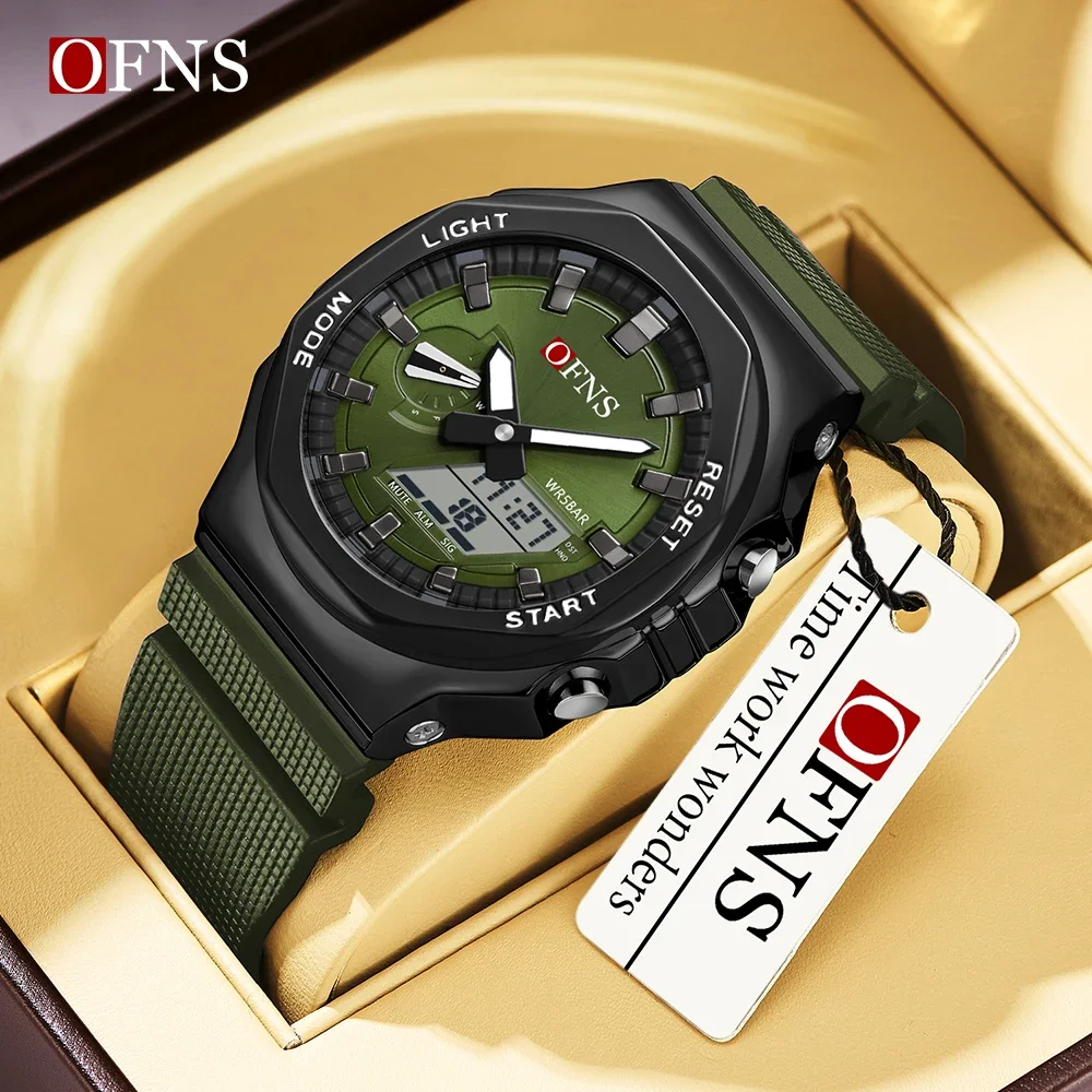 OFNS 3167 Top Grade Octagonal Oak Hand Light Multi functional Men's Popular LED Electronic Watch Waterproof Alarm Clock Watch