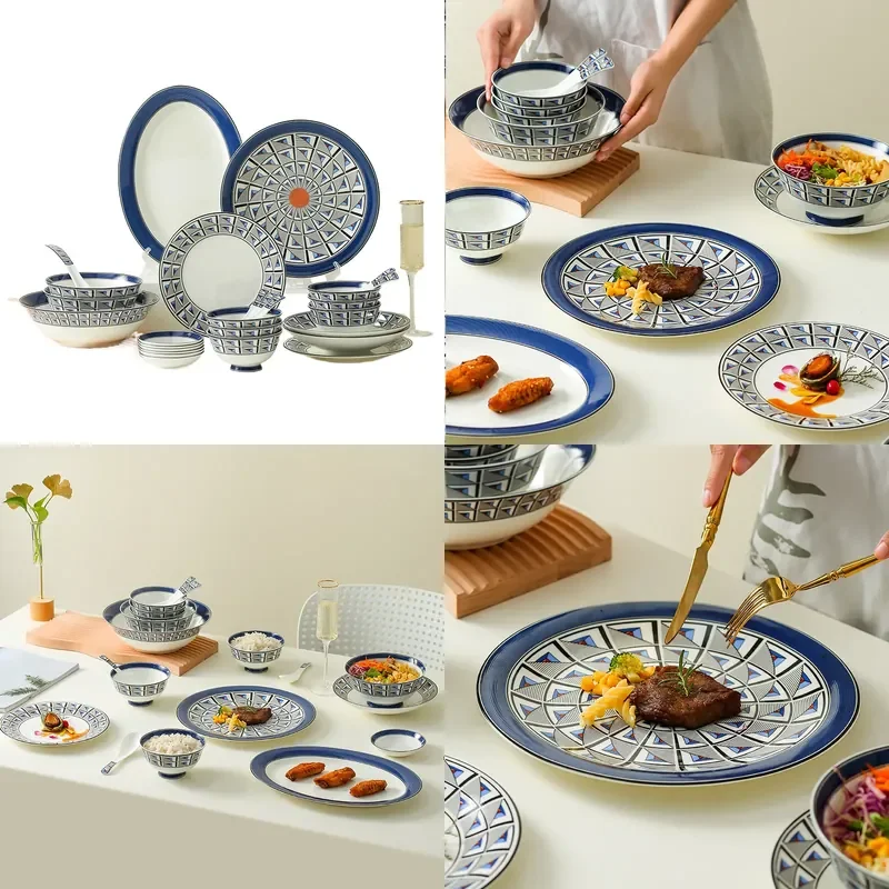 Creative European Bone China 28 Piece Tableware Set Western Dinner Plate Rice Bowl Soup Spoon Household