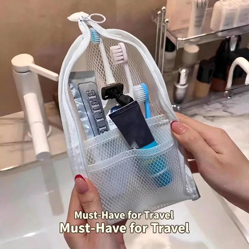 1/2PC Standing Mesh Toiletry Bag Portable Travel Makeup Organizer Zipper Cosmetic Storage Pouch Tool for Women Bathroom Wash Bag