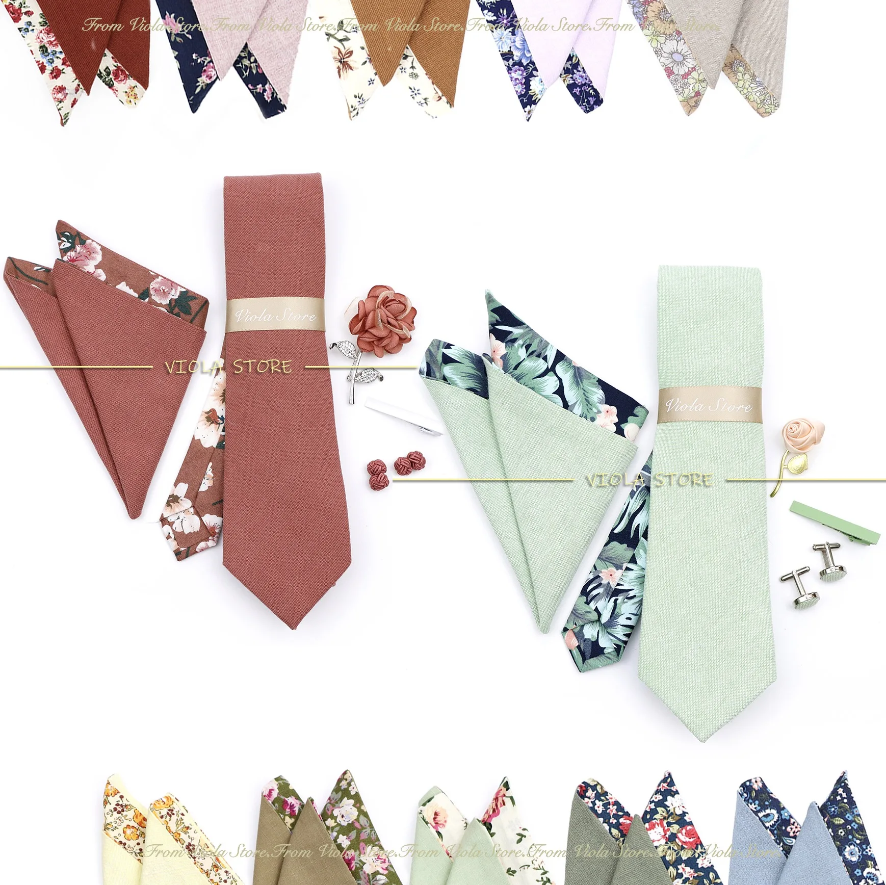 

5 PCS Luxury Cotton Patchwork 7cm Tie Sets Brooch Pin Clip Hankie Cufflinks Men Wedding Party Floral Cravat Best Gift Accessory