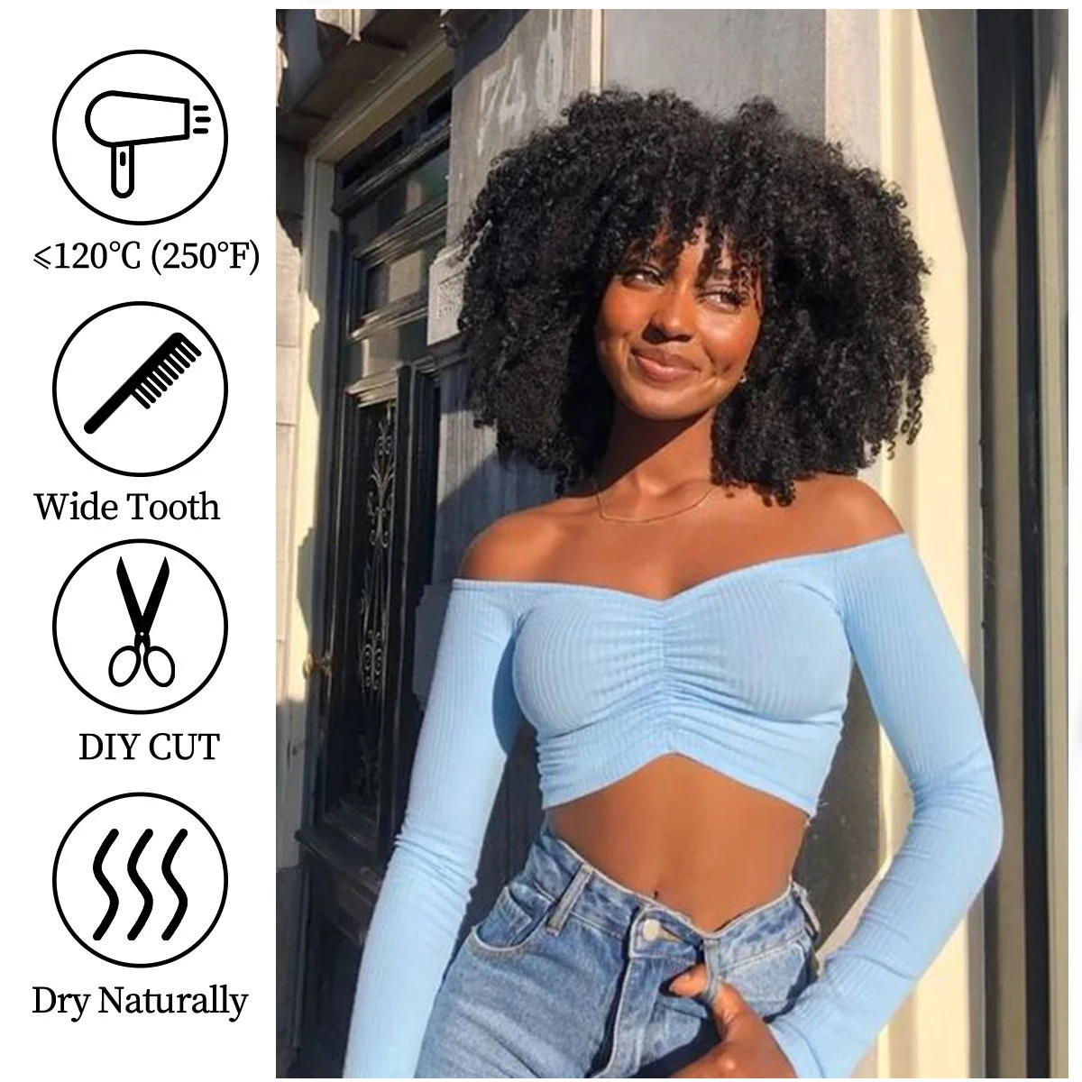 Short Afro Kinky Curly Wig with Bangs Ombre Blond Fluffy Kinky Curly Wigs for Black Women Synthetic Heat Resistant Full Hair Wig