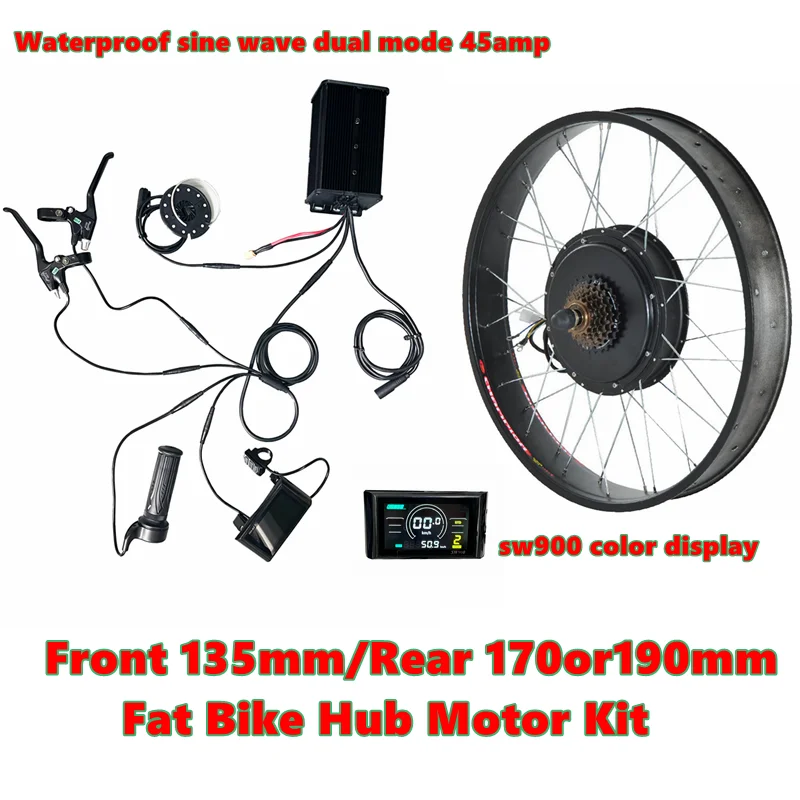 NBP 72v 2000w front 135mm Rear 170/190mm Fat Ebike Conversion Kit with Waterproof Sine Wave Dual Mode 45A Controller Color sw900