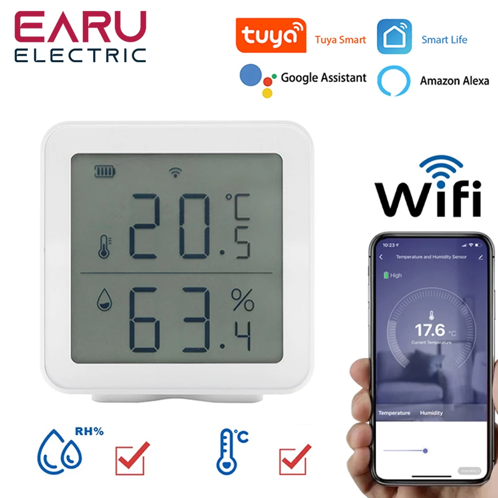 Tuya Smart Life WIFI Temperature Humidity Sensor Indoor Hygrometer Thermometer Detector Remote Control Support Alexa Google Home