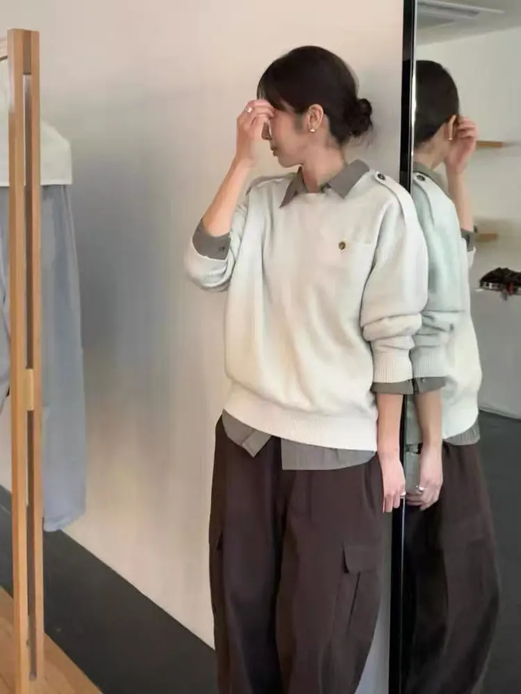 

Трикотаж женский Moondl нейтральный супер тонкий мериносовый шерстяной круглый свитер с подкладкой на плечах, зимний свитер для поездок на работу