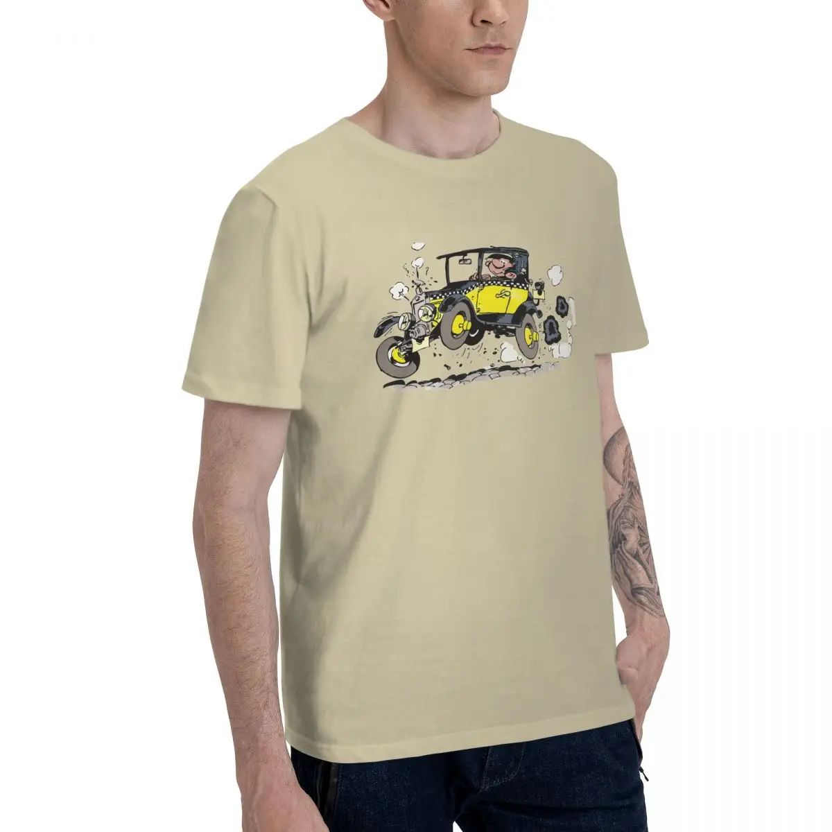 Men's T-Shirt Gaston Lagaffe In Car Gomer Goof Cool Pure Cotton Tee Shirt Short Sleeve T Shirt Round Collar Clothes Gift Idea