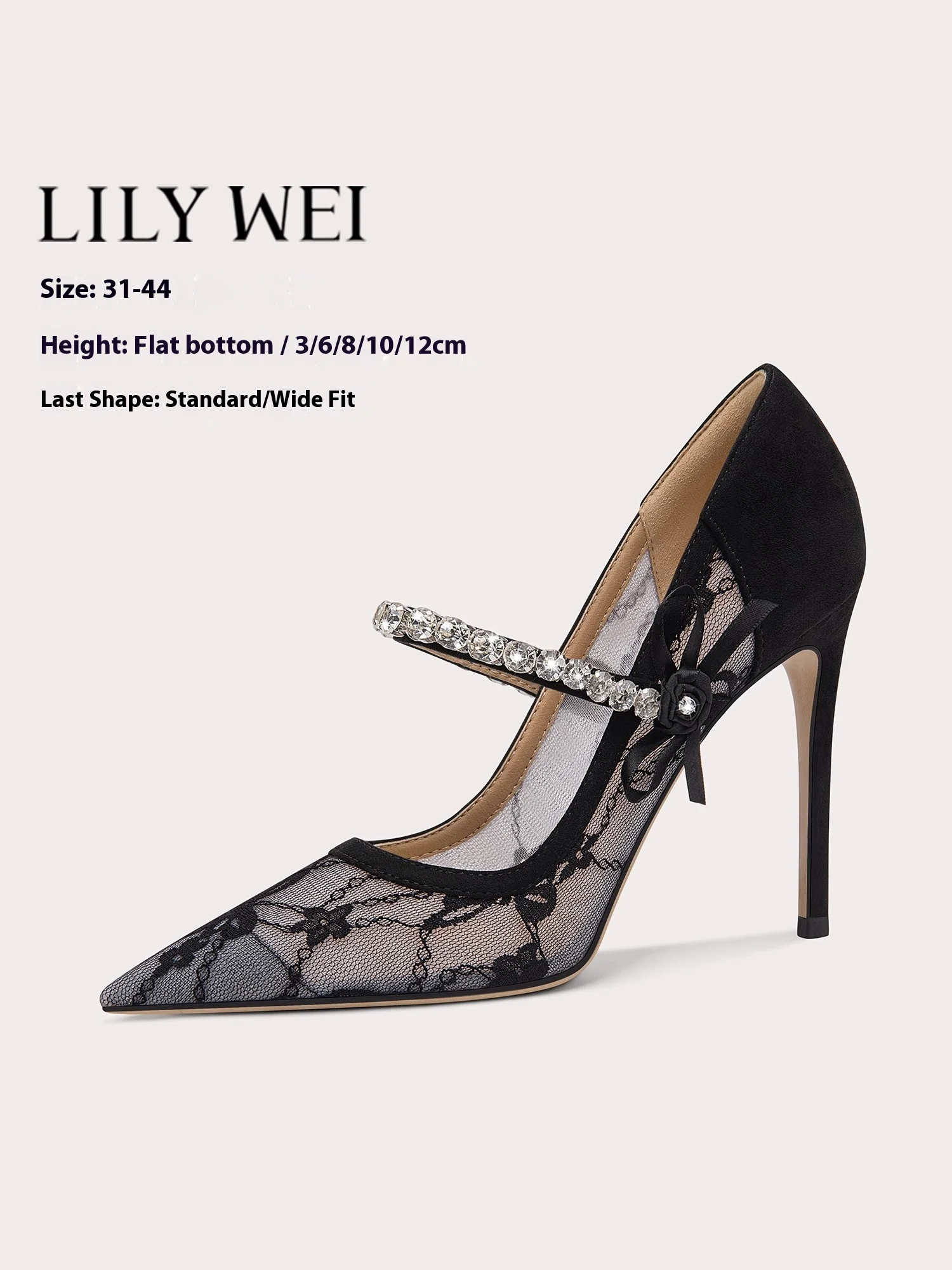 

Spring pointed shallow lace mesh rhinestone flat sandals thin high-heeled waterproof platform large size small size women's shoe