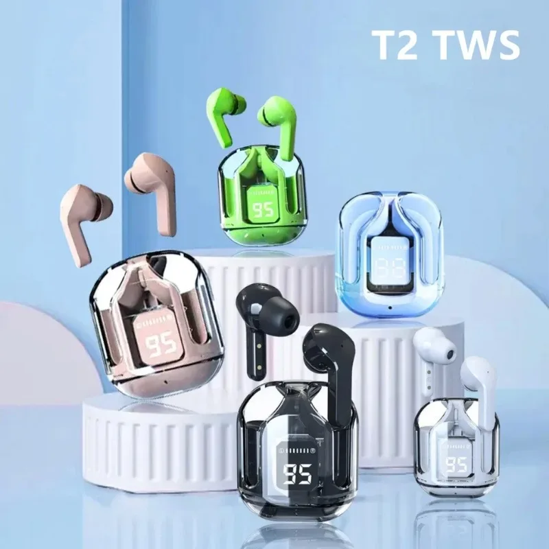 T2 tws Wireless Bluetooth Headset Transparent ENC Fone Wireless Headphones Digital Display Stereo Sound Earphones for smartphone