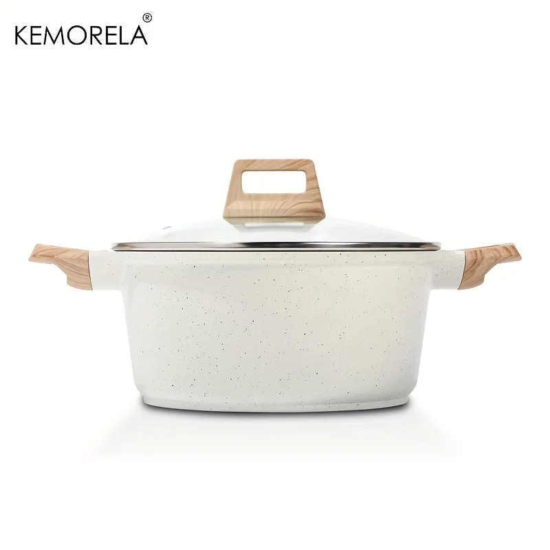 

5 Quart Nonstick Stock Pot with Lid - Induction Compatible, Dishwasher Safe, Granite-Textured White Pasta & Soup Cooking Pot