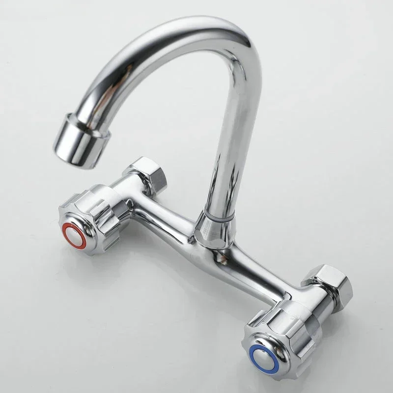 360 Rotation Wall Mounted Kitchen Mixer Tap Double Handle Hot and Cold Water Sink Faucet Kitchen Washing Accessories