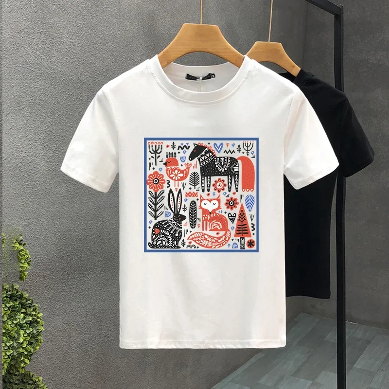 

Hand-painted zoo print luxury brand T-shirt men's 100% cotton summer fashion Harajuku breathable o-neck short-sleeved T-shirt