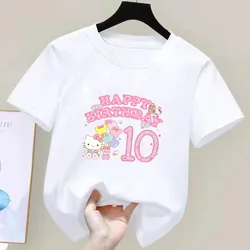 Hello Kittys T-shirt Children Birthday Number 123456789 Kawaii Anime T Shirts Cartoons Casual Clothes Tee Shirt Kid Girl Boy Top