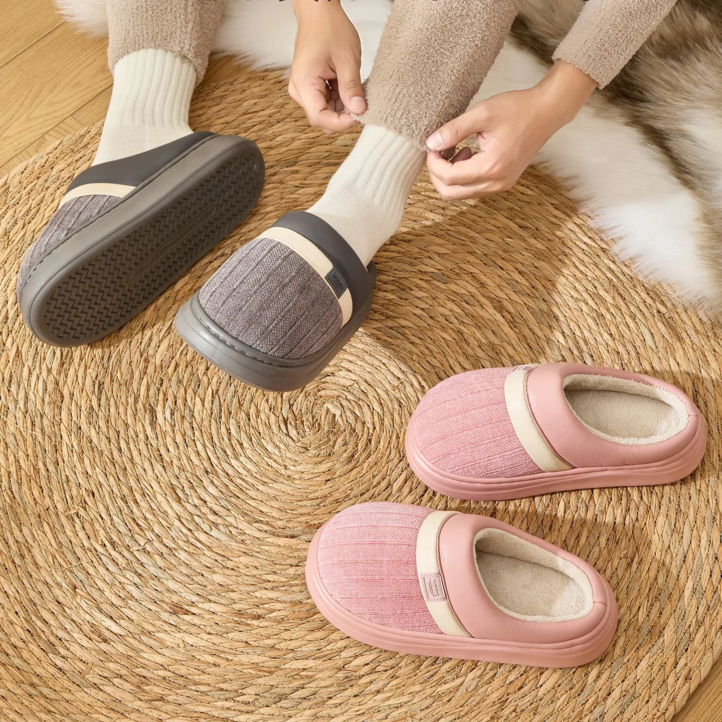 Autumn Winter Slippers Thick Sole Men's Cotton Slipper Indoor Anti-slip Women Warm Shoes Comfortable Couple's Home Furry Slides
