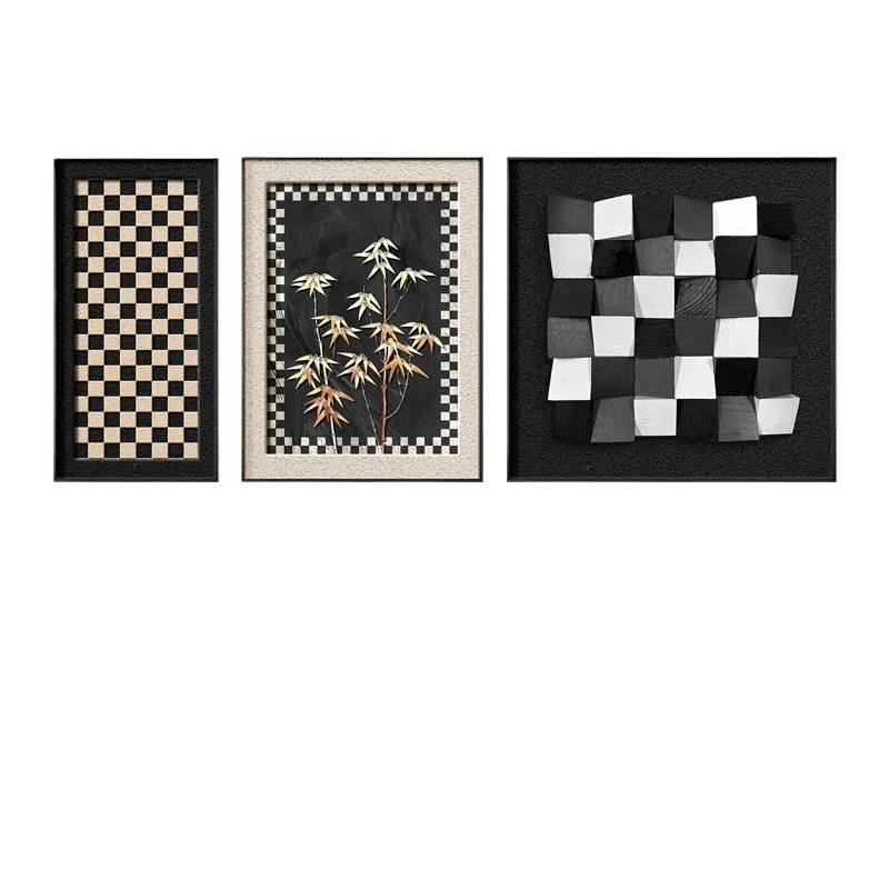 

Three-dimensional solid wood decorative painting 2024 new French retro living room mural sofa background wall