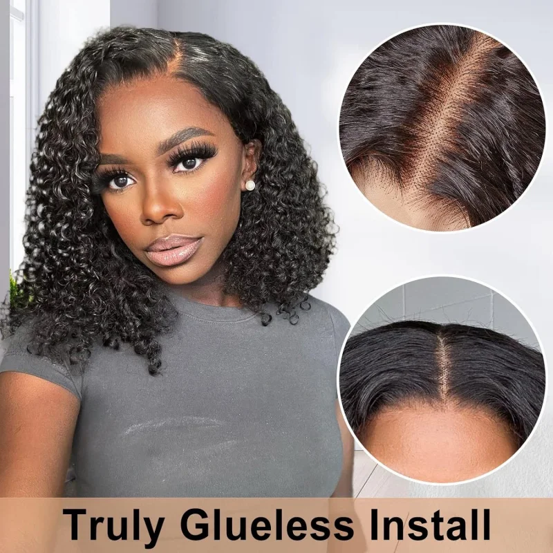 

European and American Style Women's Lace Wig Black Middle Part Small Thin Tube Short Curly Hair Small Curls Synthetic High-Tempe