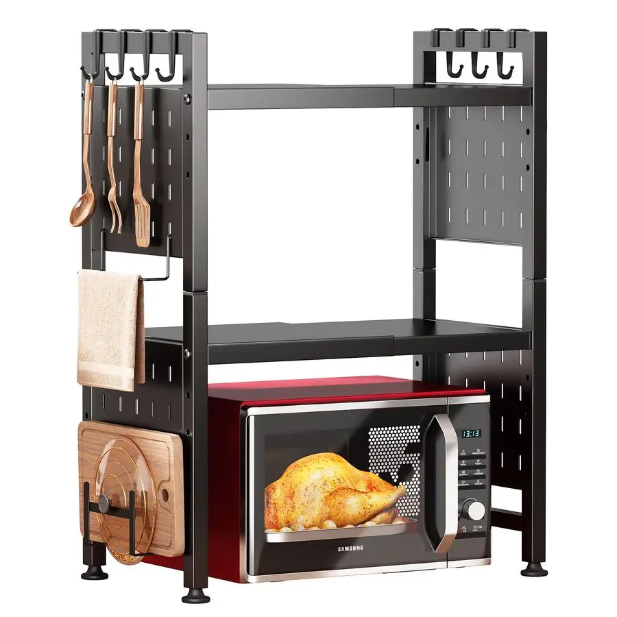 Stand, 3Tier Expandable17.4 27.4 Heavy Duty Adjustable Shelf Microwave Oven Rack, Kitchen Countertop Organizer and Storage with