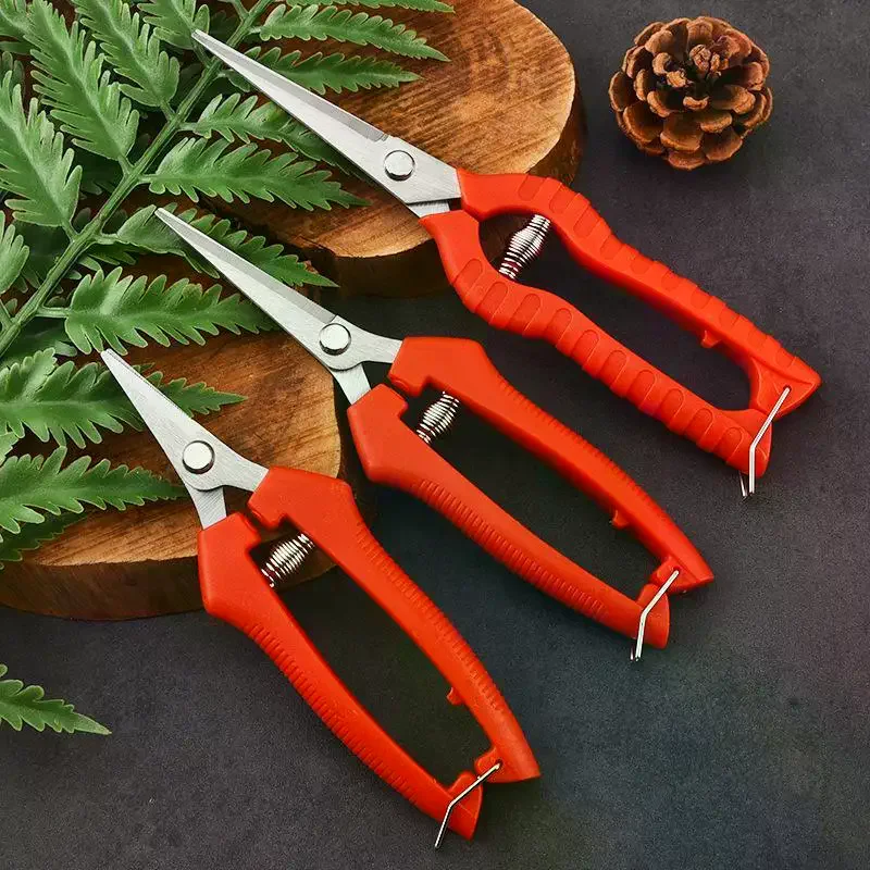 1Pcs Stainless Steel Garden Pruning Shears Non Slip Red Handles Spring Loaded Design For Trimming Plants Home Gardening Use