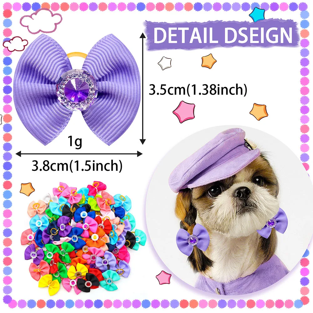 20 piezas-lazos para el pelo de perro, banda de goma colorida con diamantes, accesorios para el cabello de mascotas pequeñas, Verano